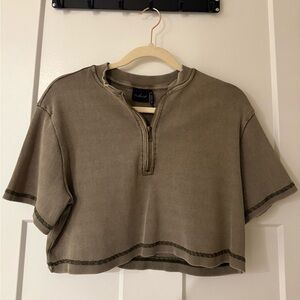 Urban Outfitters Brown Zip-Up Crop Top